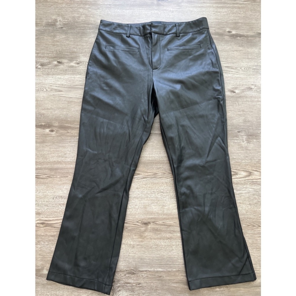 Maeve Anthropologie Faux Leather Pants Womens 31 Black Crop Flare Vegan Stretch